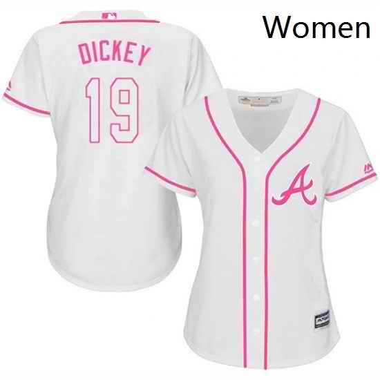 Womens Majestic Atlanta Braves 19 RA Dickey Replica White Fashion Cool Base MLB Jersey